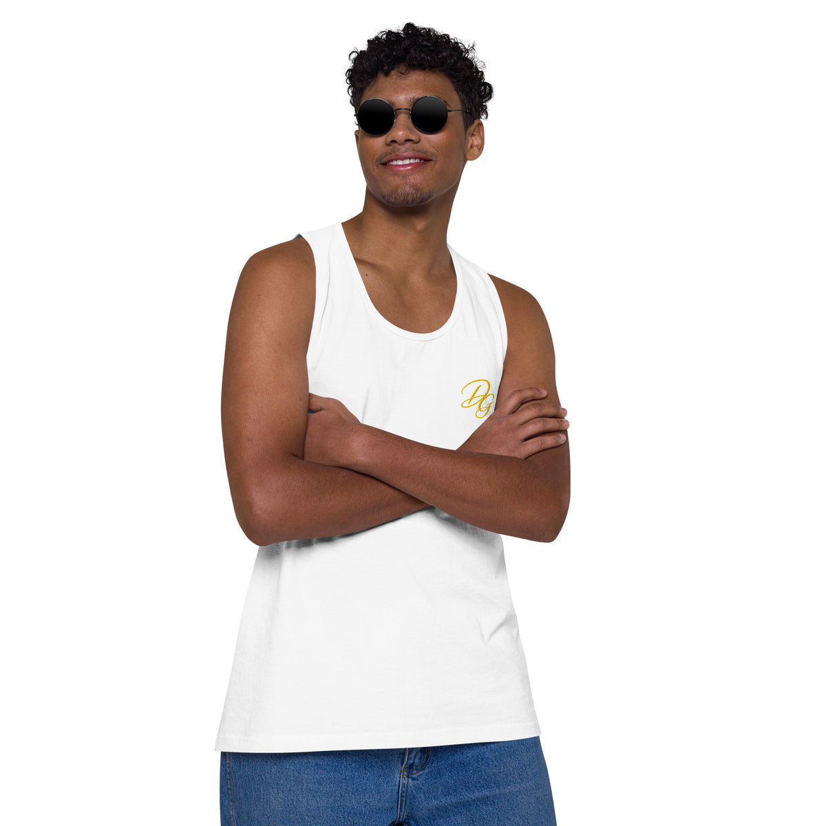 Men’s Premium Cotton Tank Top, in White, alternate front view