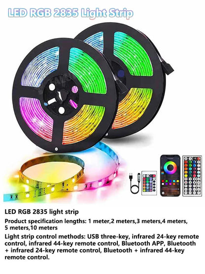 LED Strip Light Bluetooth 3/5/10M 2835 SMD 5V RGB Lights Flexible LED Lamp Tape Ribbon Self-adhesive TV Desktop Diode Decoration
