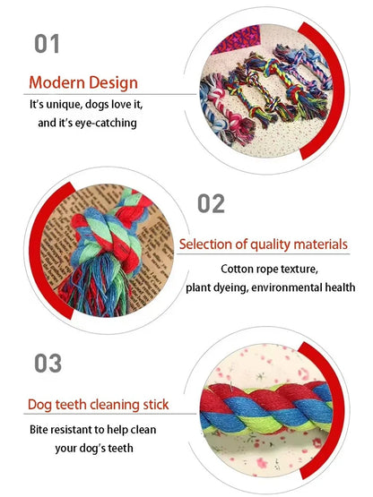 Colorful Pet Cotton Rope Knot Toy Durable Bite Resistant Dog Molar Chew Toy Interactive Training Teeth Cleaning Play Supplies