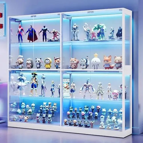 RGB Display Cabinet with Adjustable Glass Shelves, 4-Tier Storage Case with LED Lights & Press-to-Open Doors, Modern