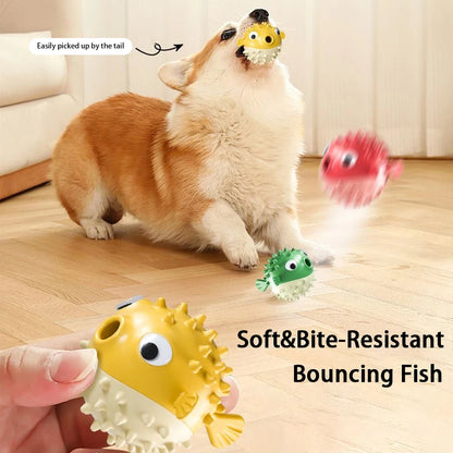 Bouncing Fish Dog Toys Relieve Boredom Molar Bite Resistant Missing Food Speak Out Elasticity Dog Play Cute Puzzle Fish Toy