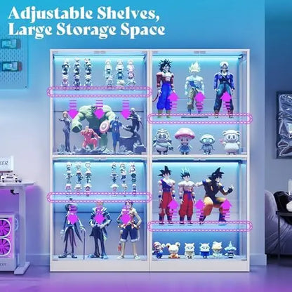 RGB Display Cabinet with Adjustable Glass Shelves, 4-Tier Storage Case with LED Lights & Press-to-Open Doors, Modern