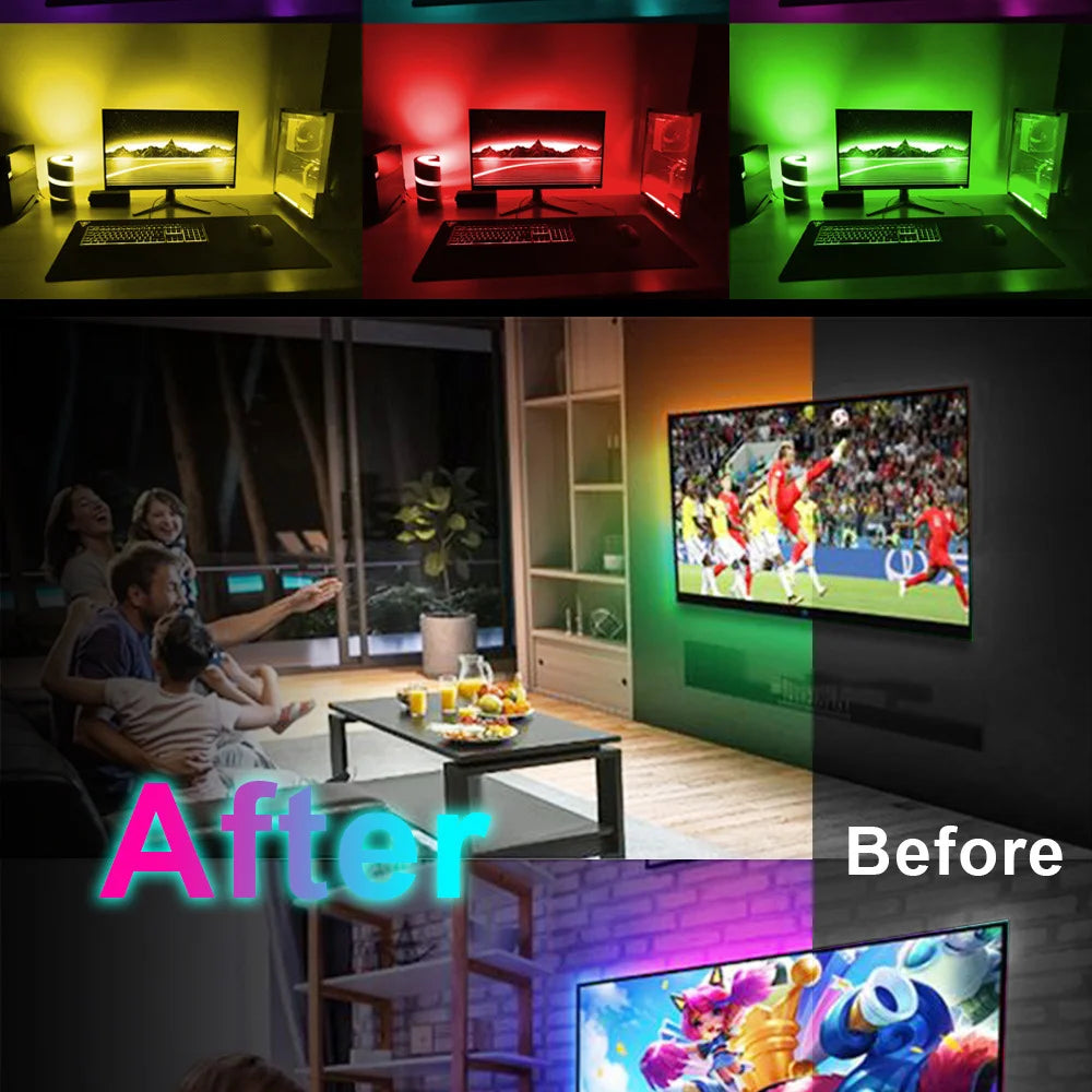 LED Strip Light Bluetooth 3/5/10M 2835 SMD 5V RGB Lights Flexible LED Lamp Tape Ribbon Self-adhesive TV Desktop Diode Decoration