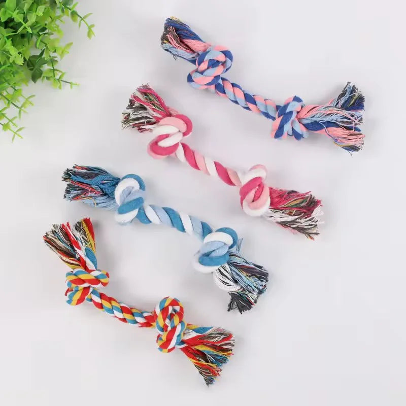 Colorful Pet Cotton Rope Knot Toy Durable Bite Resistant Dog Molar Chew Toy Interactive Training Teeth Cleaning Play Supplies