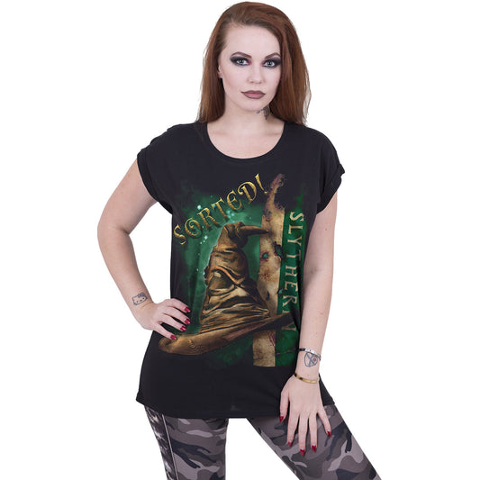 HARRY POTTER - SLYTHERIN HAT - Boatneck Cap Sleeve Top Black