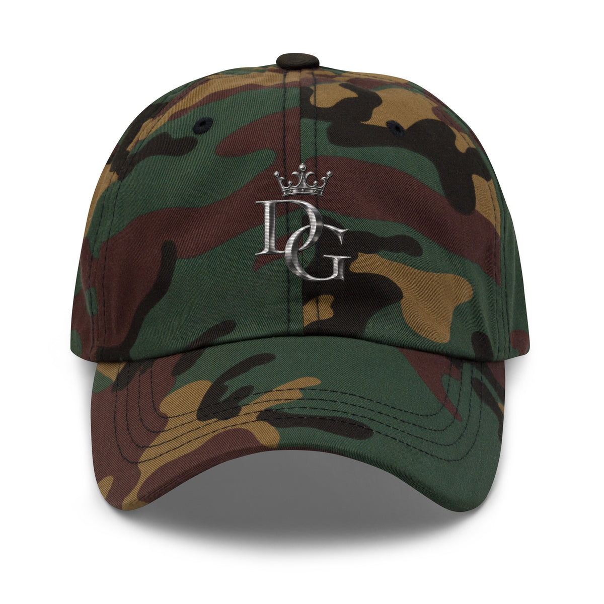 Classic Embroidered Cotton Dad Hat, in Green Camo, front view