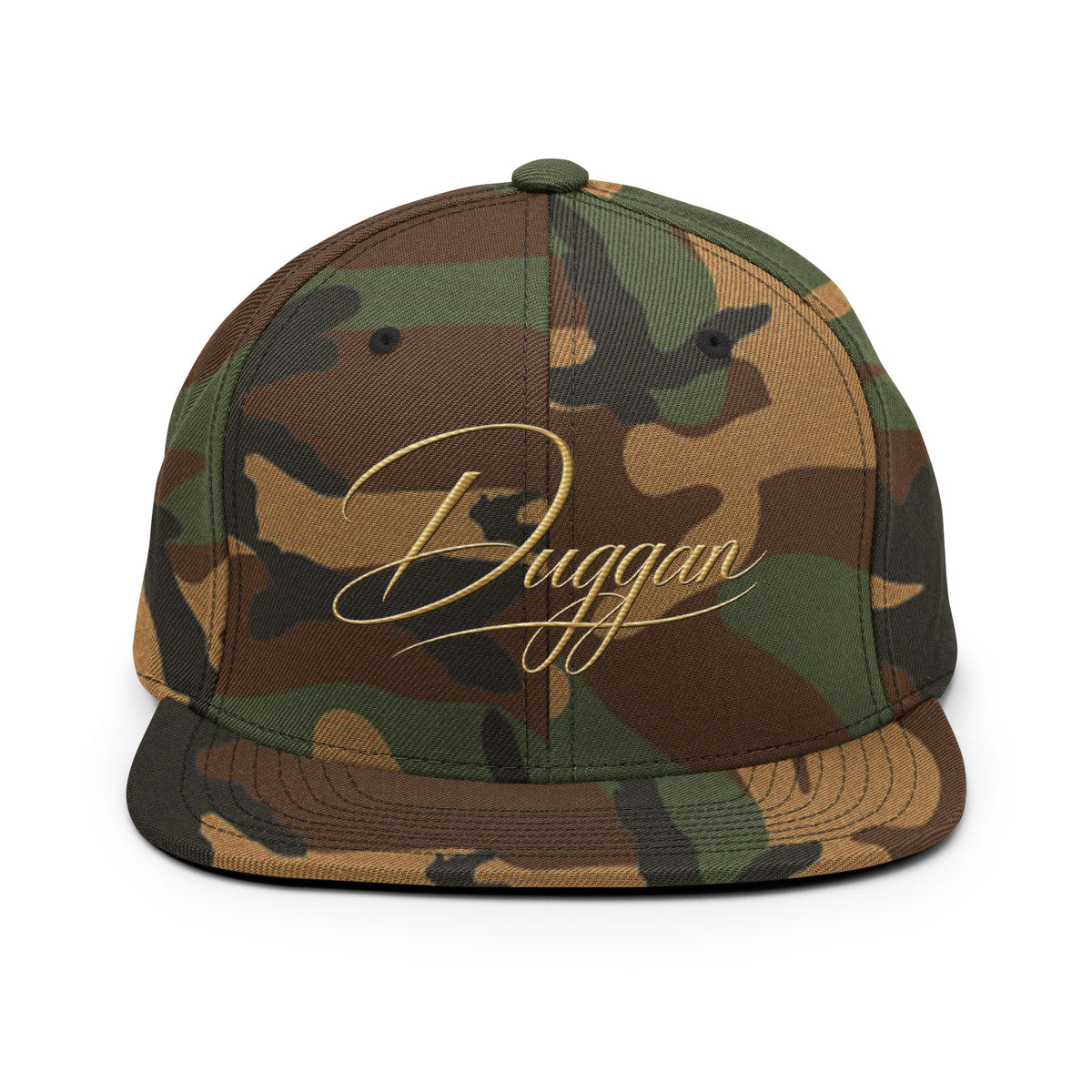 Classic Embroidered Snapback Cap, in Green Camo, front view