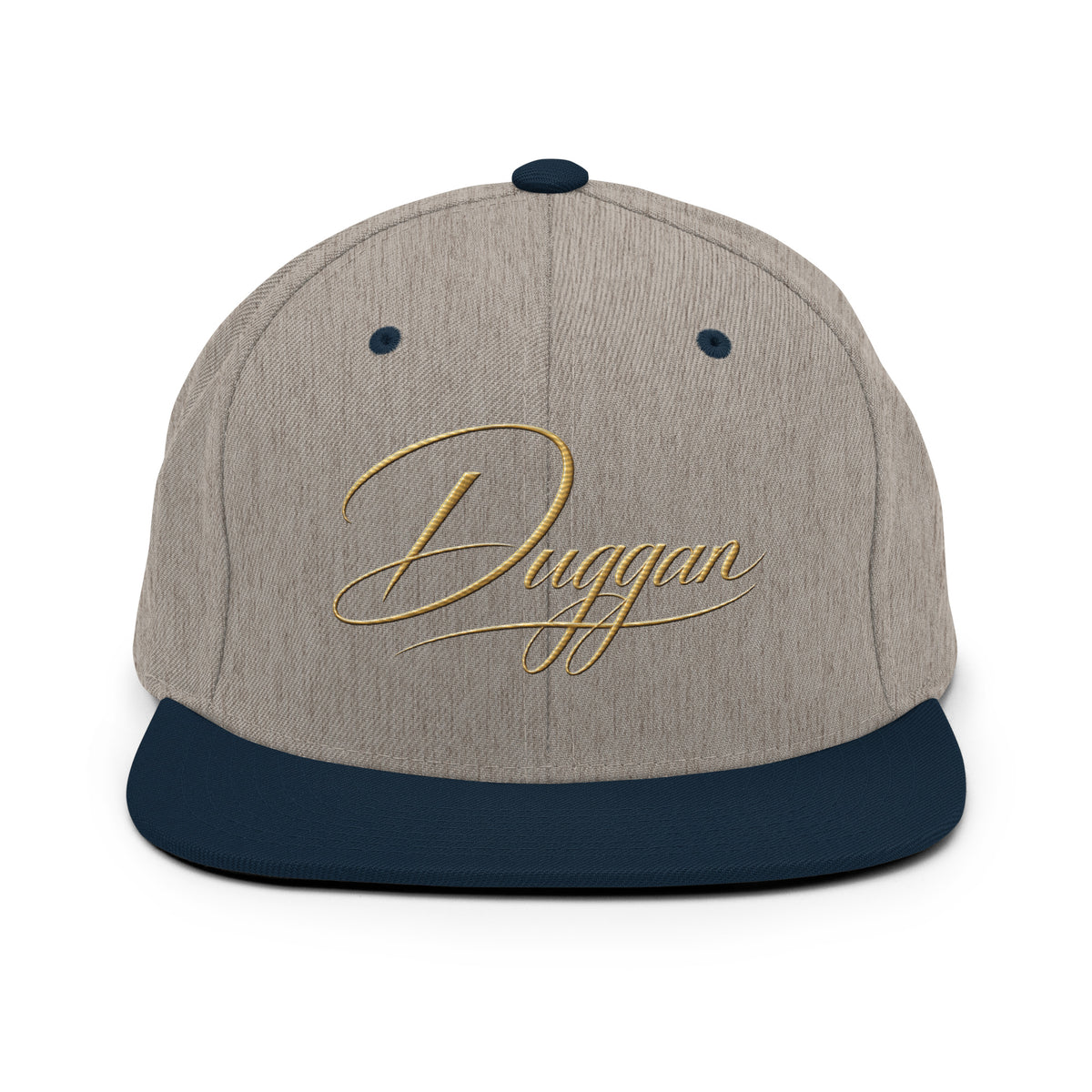 Classic Embroidered Snapback Cap, in Heather Grey Navy, front view