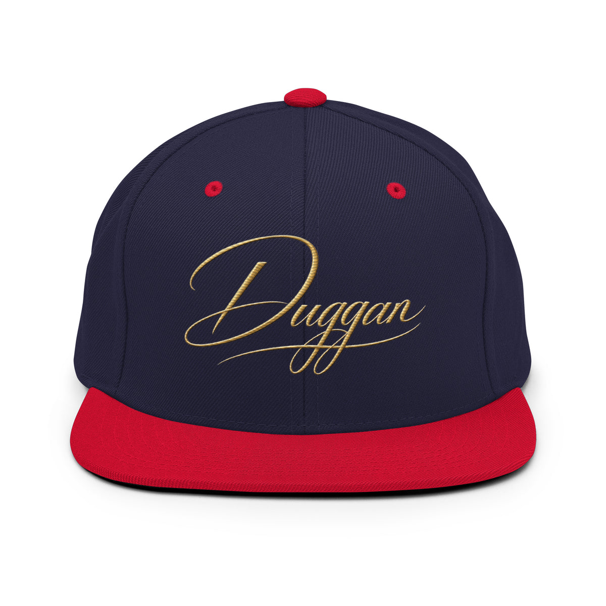Classic Embroidered Snapback Cap, in Navy Red, front view