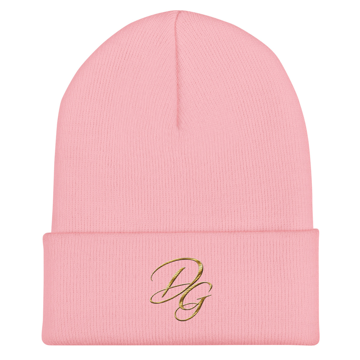 Embroidered Cuffed Beanie Hat, in Baby Pink, front view