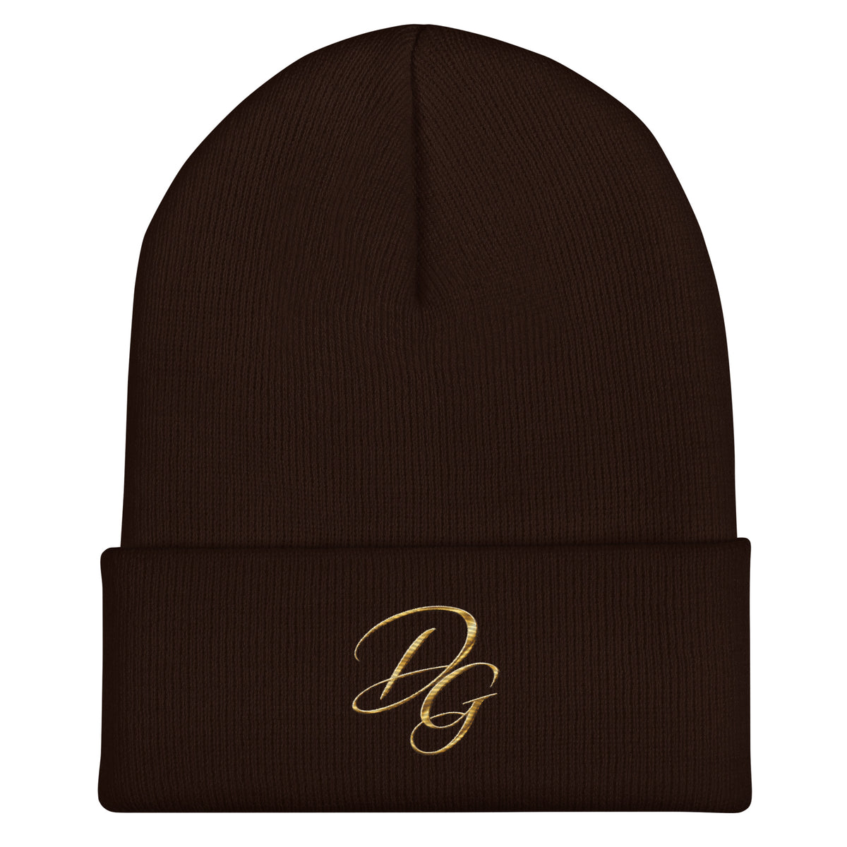 Embroidered Cuffed Beanie Hat, in Brown, front view