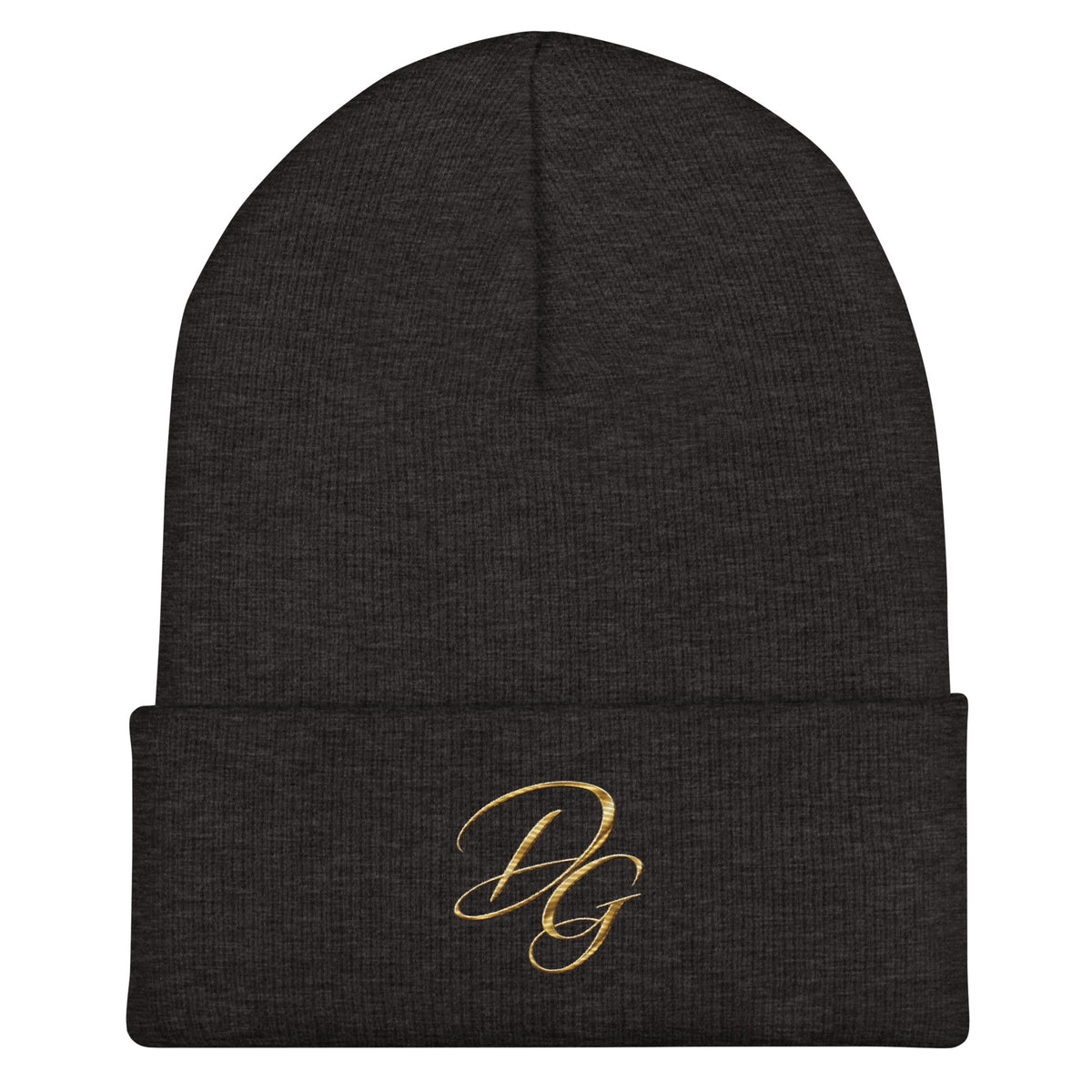 Embroidered Cuffed Beanie Hat, in Dark Grey, front view