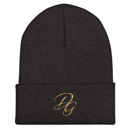 Embroidered Cuffed Beanie Hat, in Dark Grey, front view