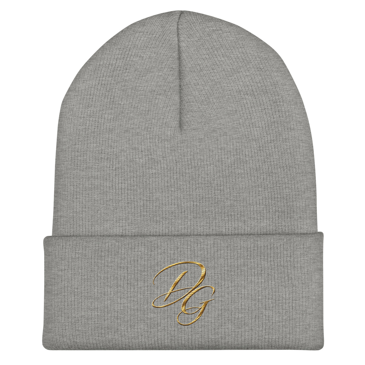 Embroidered Cuffed Beanie Hat, in Heather Grey, front view