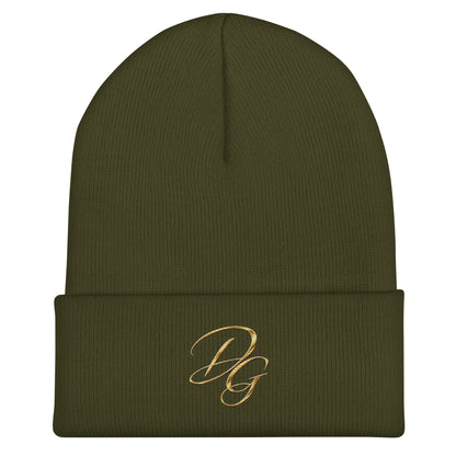Embroidered Cuffed Beanie Hat, in Olive, front view