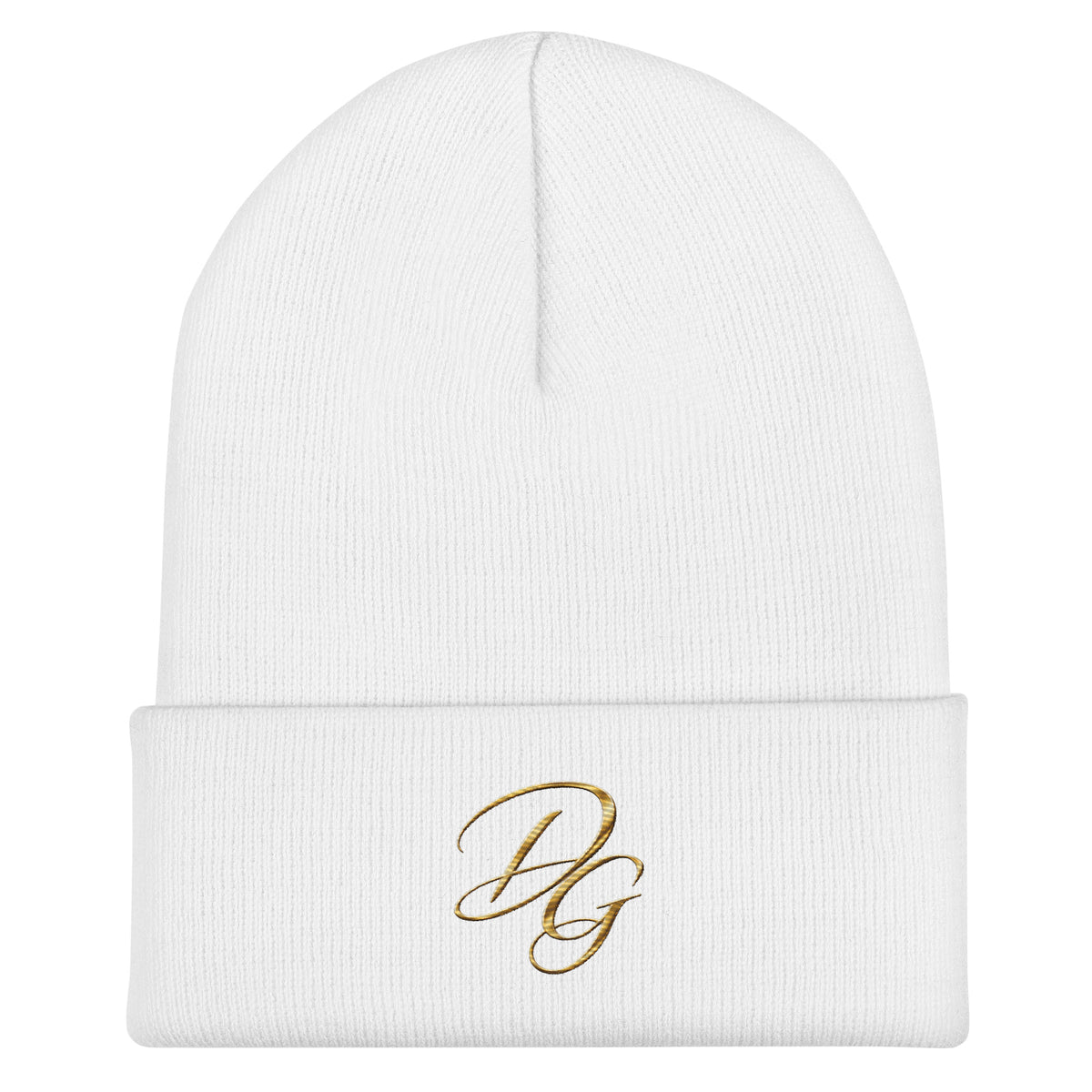 Embroidered Cuffed Beanie Hat, in White, front view