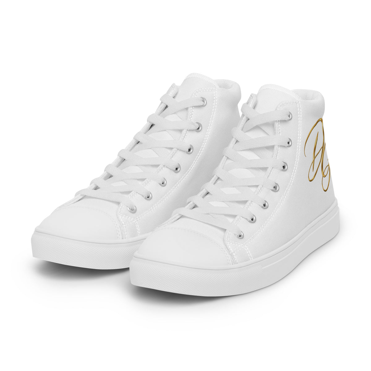 Men’s High-Top Canvas Shoes, in White, left-front view