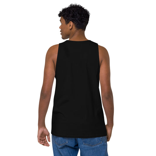 Men’s Premium Cotton Tank Top, in Black, back view