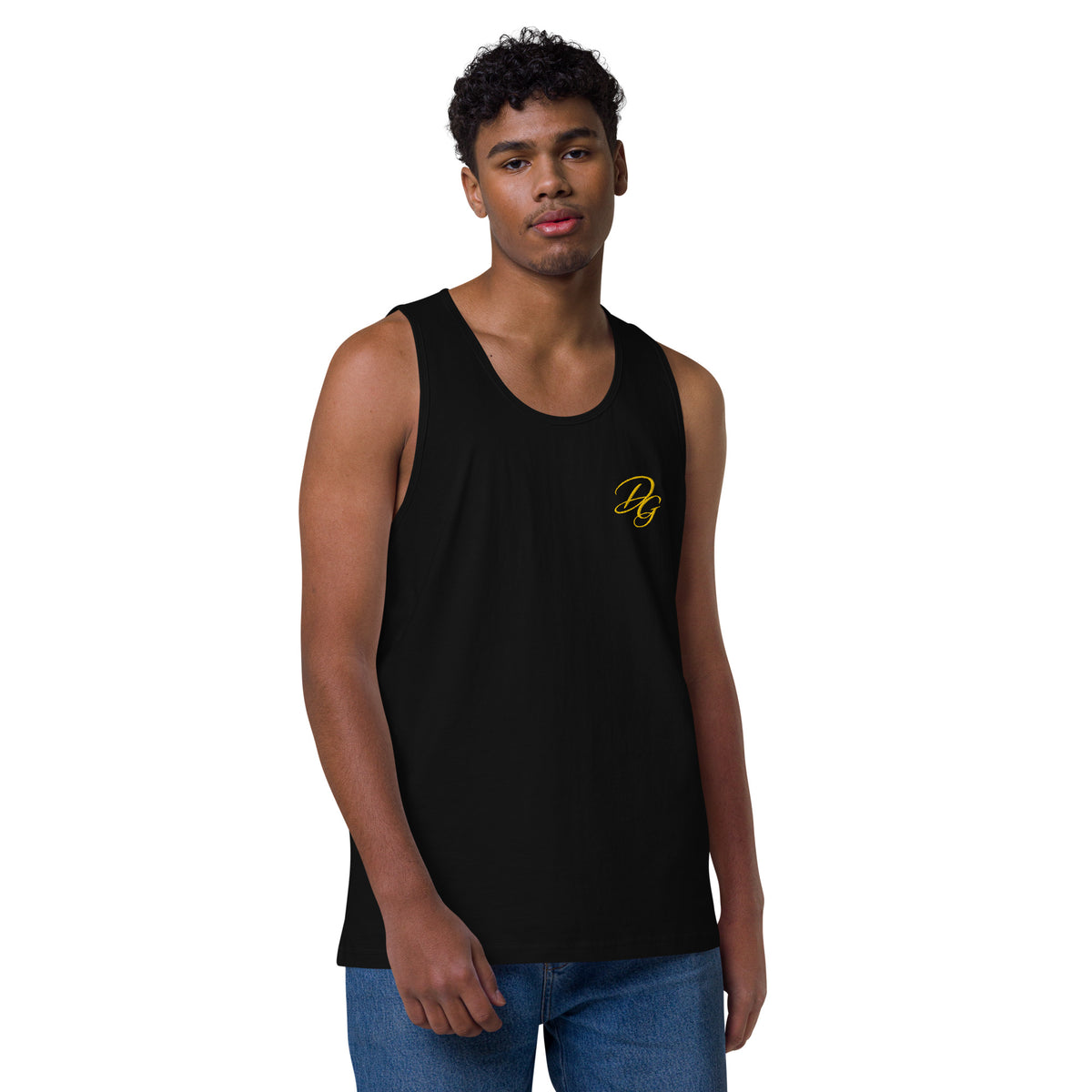 Men’s Premium Cotton Tank Top, in Black, front view