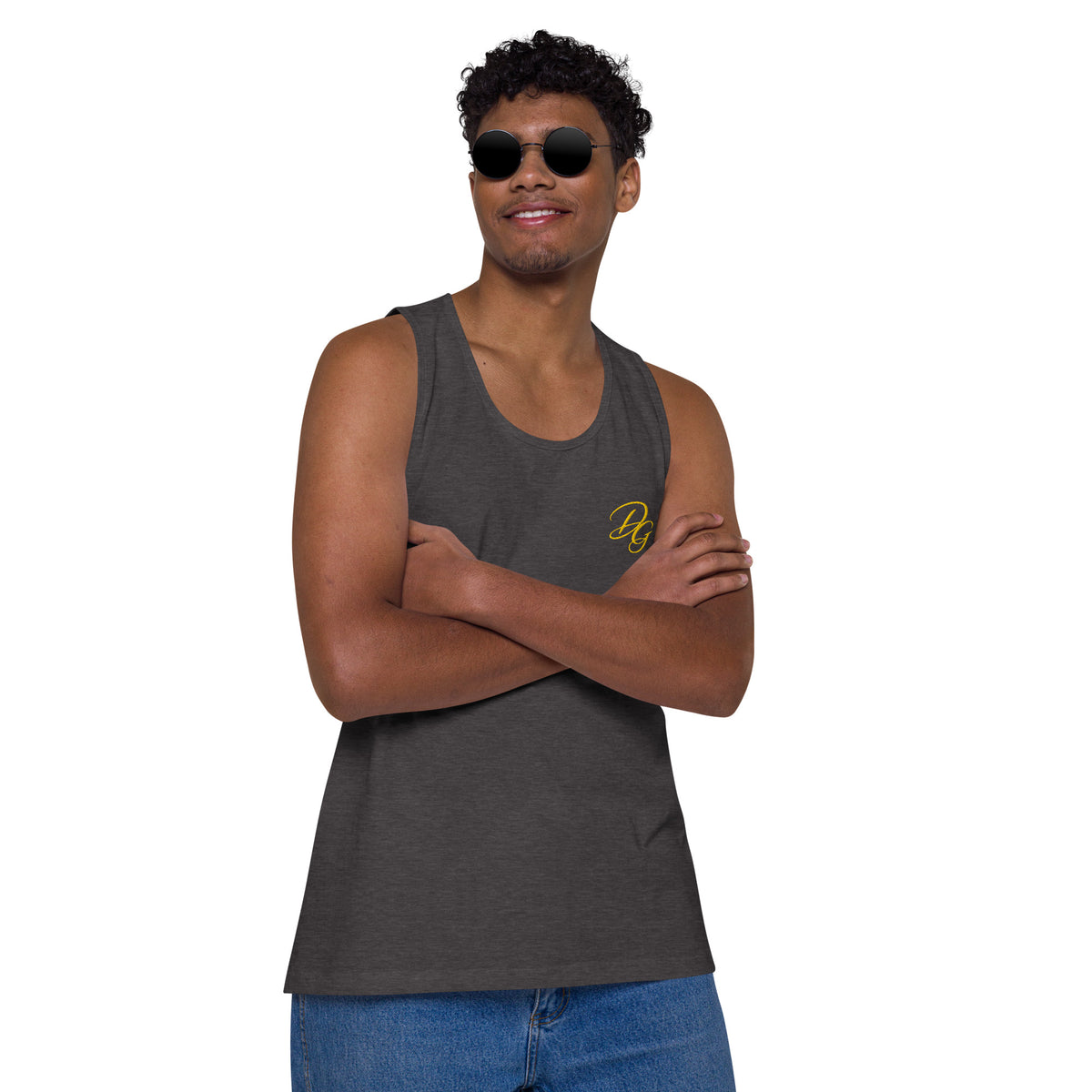 Men’s Premium Cotton Tank Top, in Charcoal Heather, alternate front view