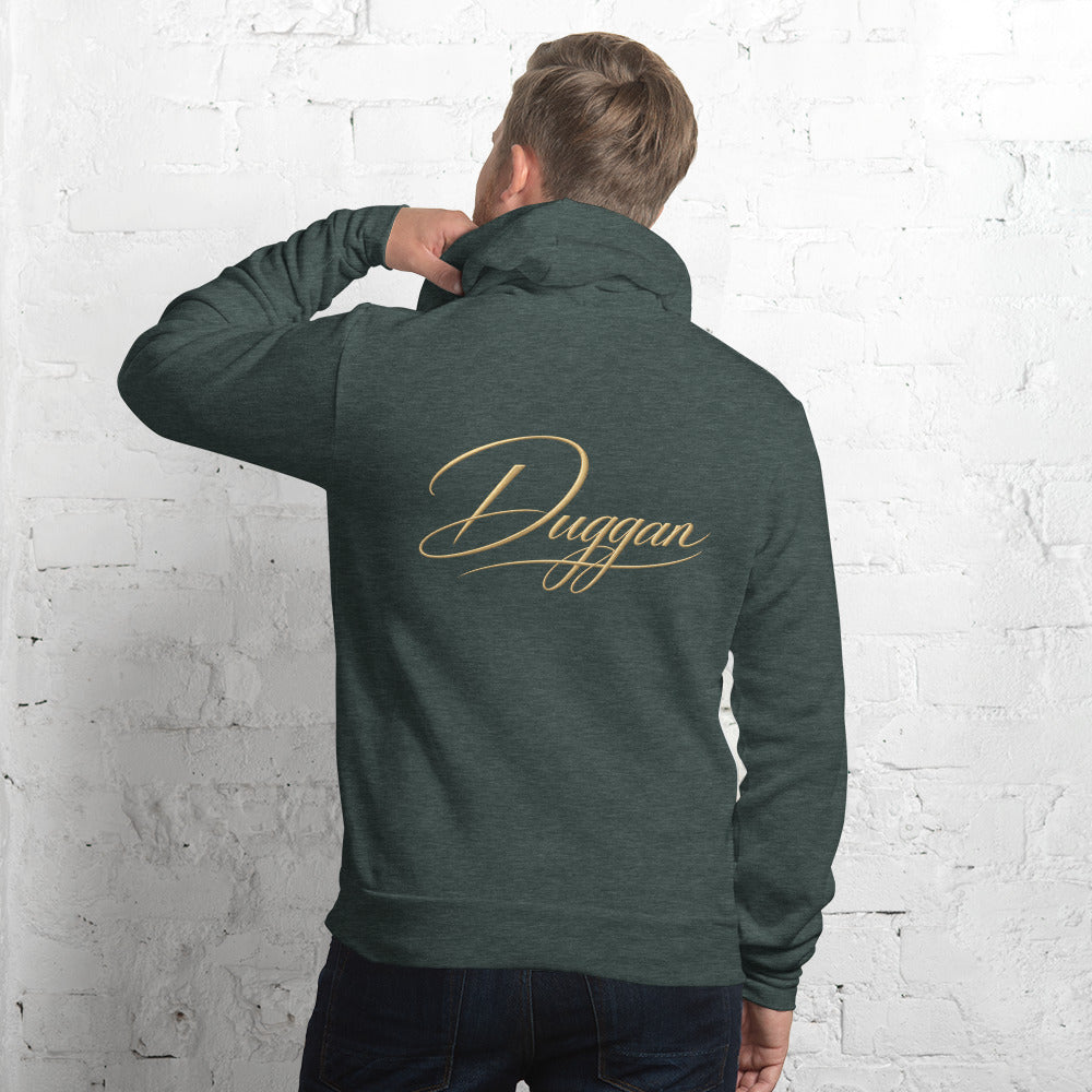 Unisex Fleece Pullover Hoodie, in Heather Forest, back view