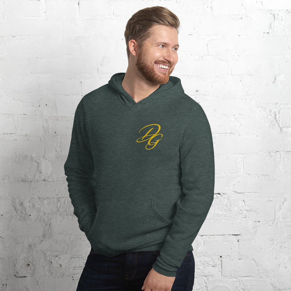 Unisex Fleece Pullover Hoodie, in Heather Forest, left-front view