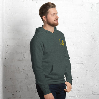 Unisex Fleece Pullover Hoodie, in Heather Forest, right-front view