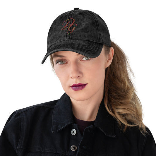 Vintage Embroidered Cotton Cap, in Black, front view