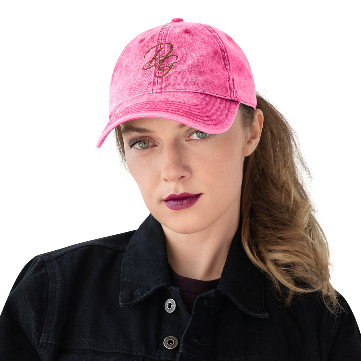 Vintage Embroidered Cotton Cap, in Pink, front view