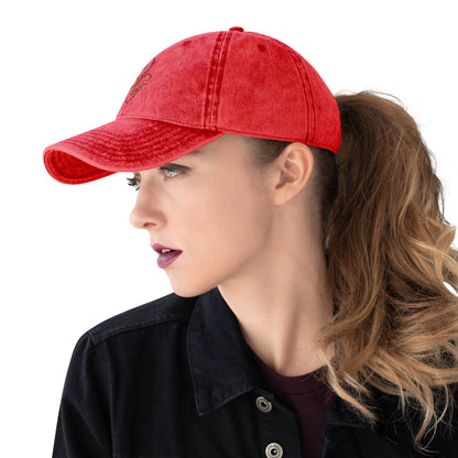 Vintage Embroidered Cotton Cap, in Red, left view