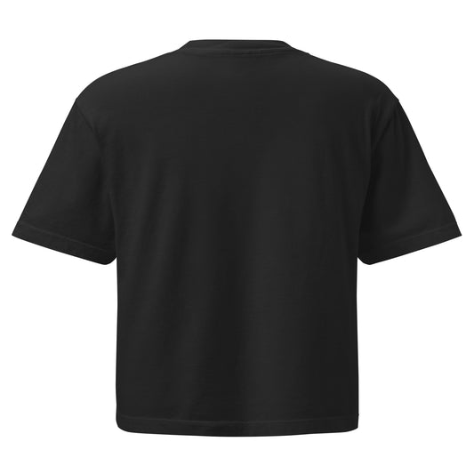 Women's Heavyweight Boxy Tee, in Black, back view